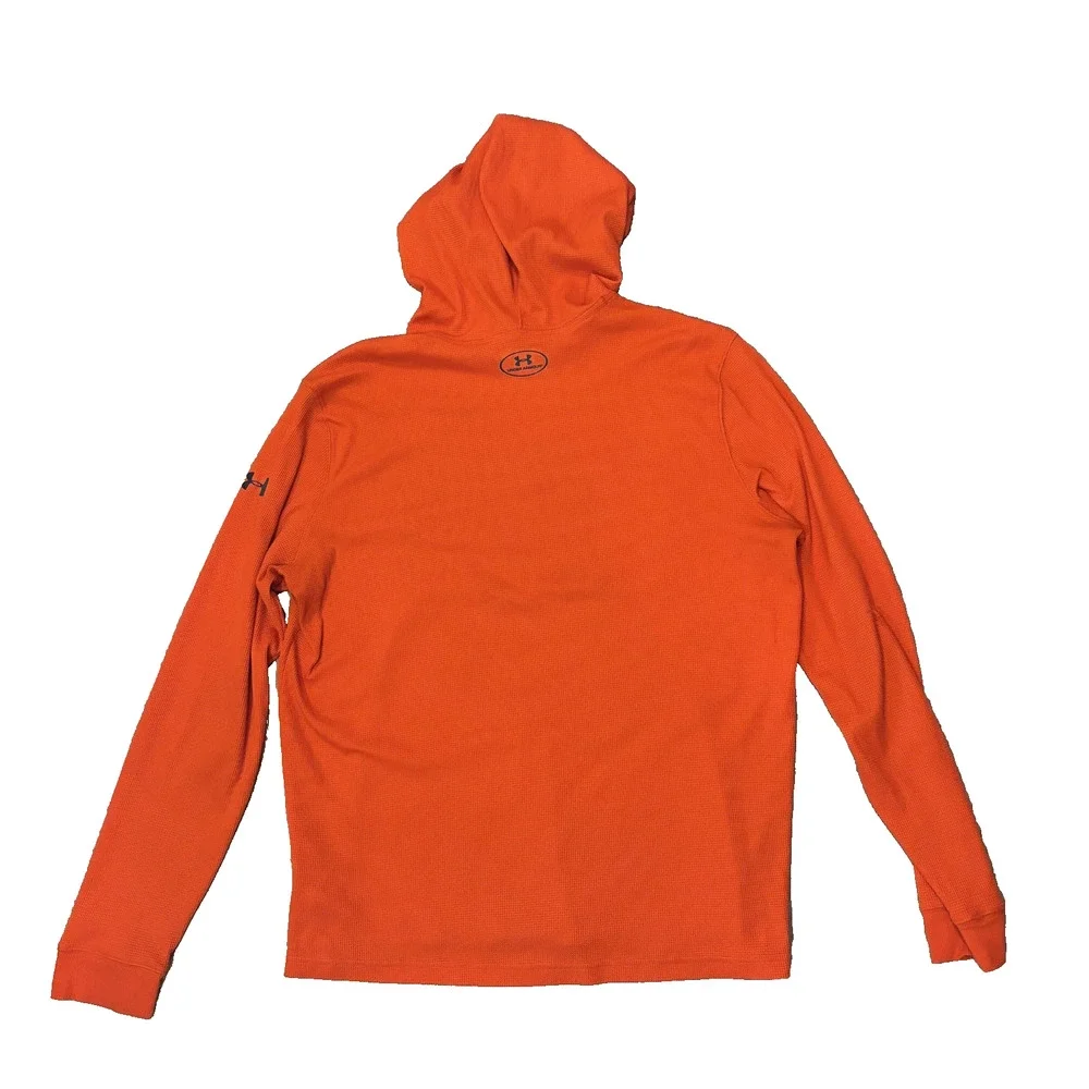 UNDER ARMOUR HOODIE LOOSE WAFFLE KNIT THERMAL ATHLETICWEAR ORANGE MEN'S XL